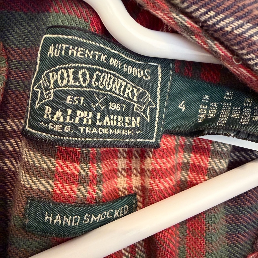 Ralph Lauren Hand Smocked Red Plaid Holiday Dress Girls Size 4 Tartan Cotton - Picture 8 of 8